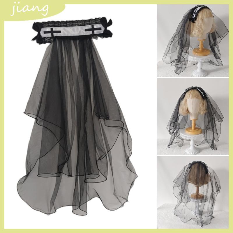 JN Punk Black Veil พร้อม Hairband Multiuse สีดําผม Veil Headpiece สําหรับงานแต่งงานและงานปาร์ตี้ฮาโล