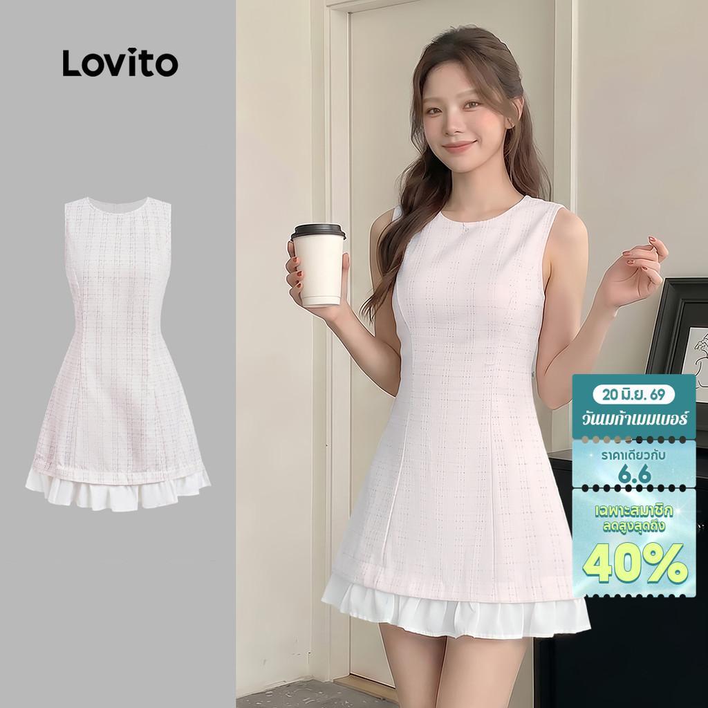 Lovito Elegant ผ้าชุดลำลอง เย็บปักด้าย ชุดฤดูใบไม้ผลิ/ฤดูร้อน สีขาวอ่อน สำหรับผู้หญิง L159AD185
