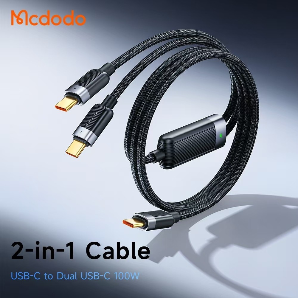 [ Shopcom ] MCDODO CA-678 100W 2-in-1 Smart Cable 100W Quick Charging Strong Nylon Braided Cable[ Bi