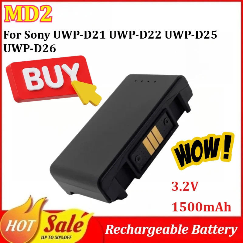 MD2 3.2V 1500mAh แบตเตอรี่สําหรับ Sony UWP-D21 UWP-D22 UWP-D25 UWP-D26 ไมโครโฟนไร้สายเครื่องส่งสัญญา