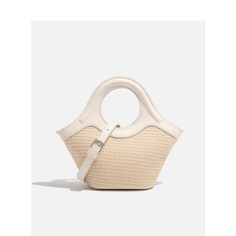 กระเป๋าสานผู้หญิงใบเล็ก | Straw Woven Shoulder Crossbody Bag สีแอปริคอต น้ำตาล เที่ยวทุกวัน