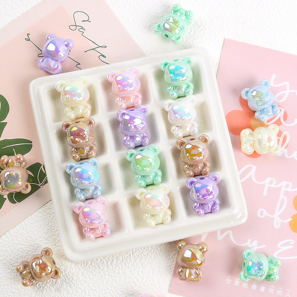 5 ชิ้น Macaron สี Iridescent 21 มิลลิเมตร UV หมีตรงหลุมหลวมลูกปัด DIY โทรศัพท์มือถือลูกปัดปากกาเครื่องประดับอุปกรณ์เสริม