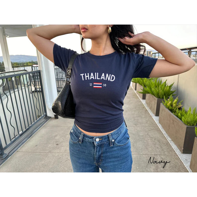 Thailand Women's Baby Tee, Thai Fla Y2K T-shirt, Thailand Travel Crop Tee, Vintae 2000s 90's Baby Te