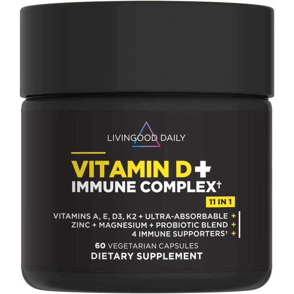 Livingood Daily Vitamin D3 K2 4000 IU อาหารเสริม 9-in-1 สําหรับการสนับสนุนภูมิคุ้มกัน - ทําด้วยวิตาม