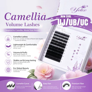 Yelix Premium Camellia Lash Extensions LJ/LB/LC/UJ/UB/UC Curl Wispy Volume Manga Eyelashes Matte สีดําขนตาส่วนบุคคล