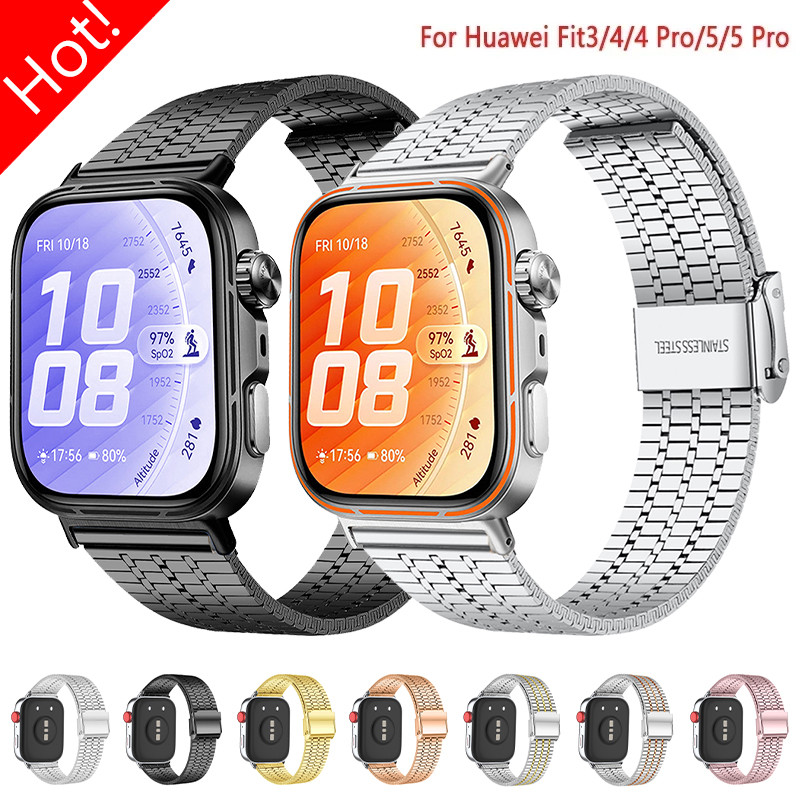โลหะสายสแตนเลสสําหรับนาฬิกา Huawei Fit 5Pro/4 Pro/5/4/3 สายรัดข้อมือสร้อยข้อมือ Watchband อุปกรณ์เสริม