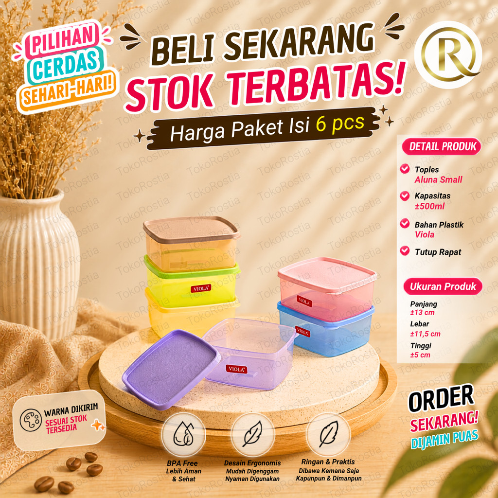 แพ็ค 6 ใบ Aluna S Viola Plastic Square Jars