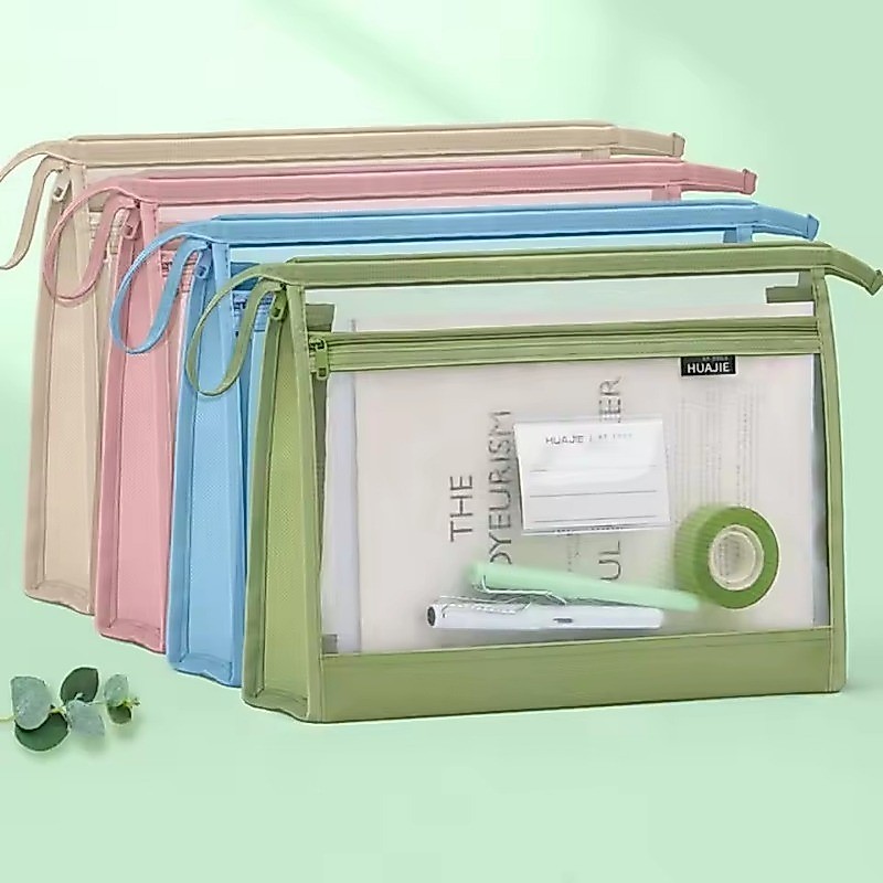 Double-layer A4 กระเป๋าเก็บตาข่ายสองชั้นกระเป๋าซิป A4 ที่ใส่แฟ้มโรงเรียน Office จัดระเบียบเอกสาร Ease