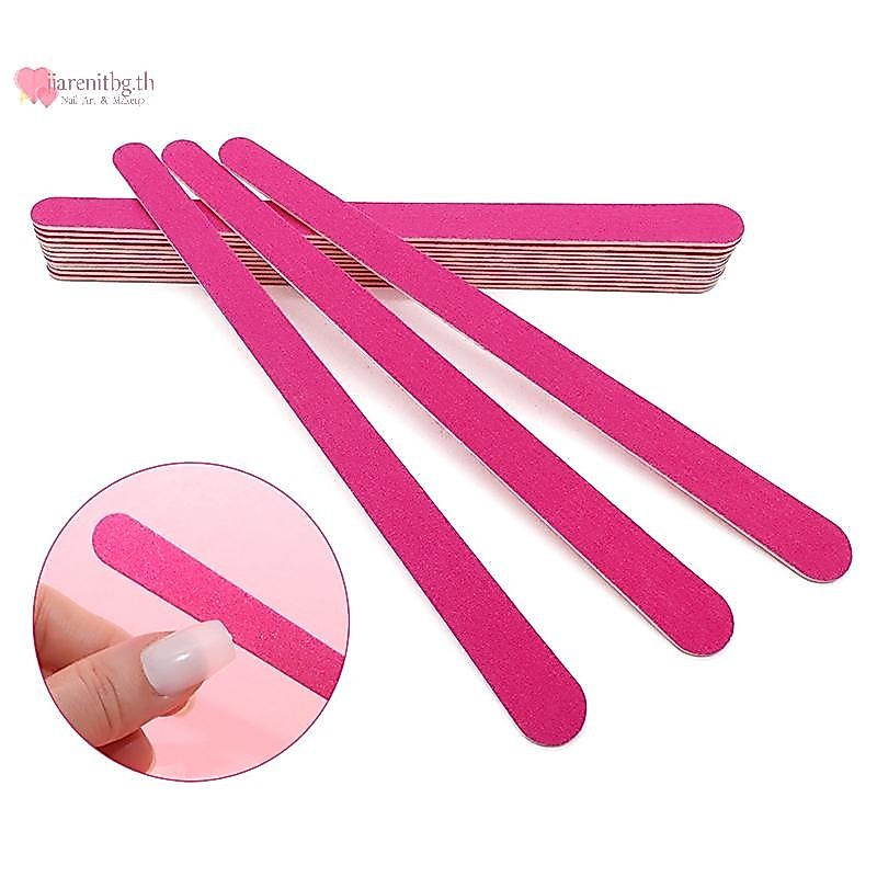 RENBG 10 ชิ้น Rose สีแดงล้างทําความสะอาดได้ตะไบเล็บสไตล์ยาวทรายสองด้านเครื่องมือขัดกระดาษทรายเล็บ Carntry Salon TH