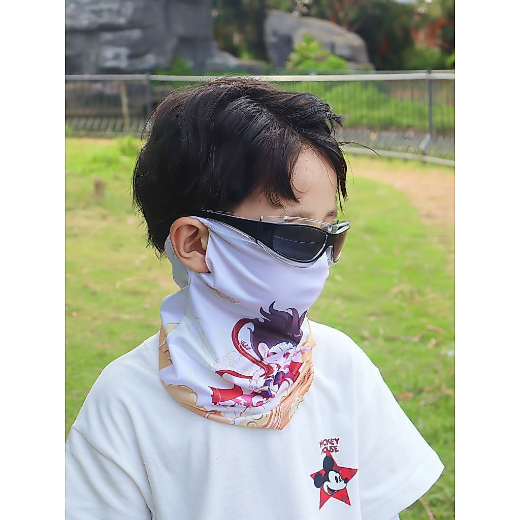 ผ้าบัฟเด็ก ปลอกแขนเด็ก ปิดหลังมือ กันแดด คล้องหู ป้องกันรังสียูวี เนื้อผ้าไหมน้ำแข็ง ดีไซน์น่ารัก