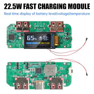 PCBFUN โมดูลชาร์จเร็ว Power Bank 22.5W ชาร์จเร็ว PD QC SCP VOOC จอสี TFT USB-C สำหรับแบตเตอรี่ 3.7V DIY
