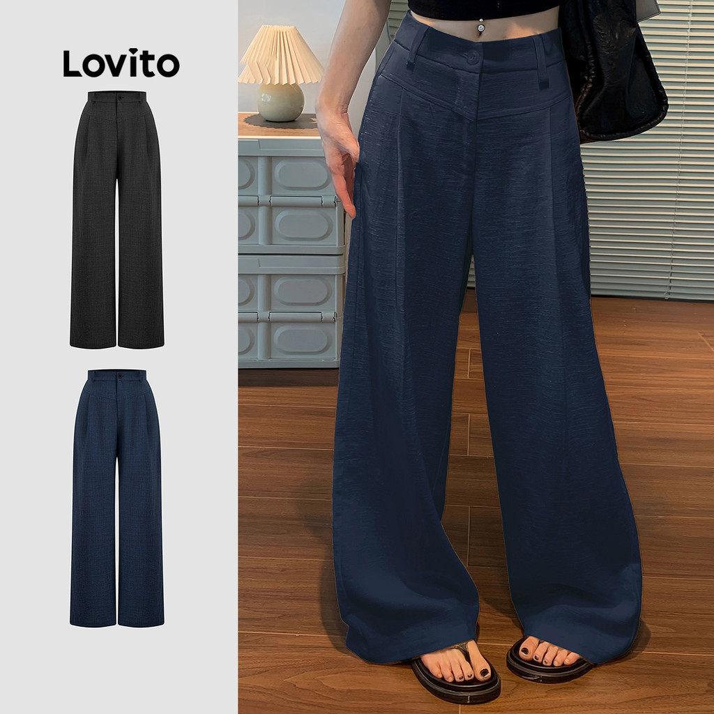 Lovito แคชชวล กางเกงผู้หญิงสีกรมท่า รหัส L173AD032