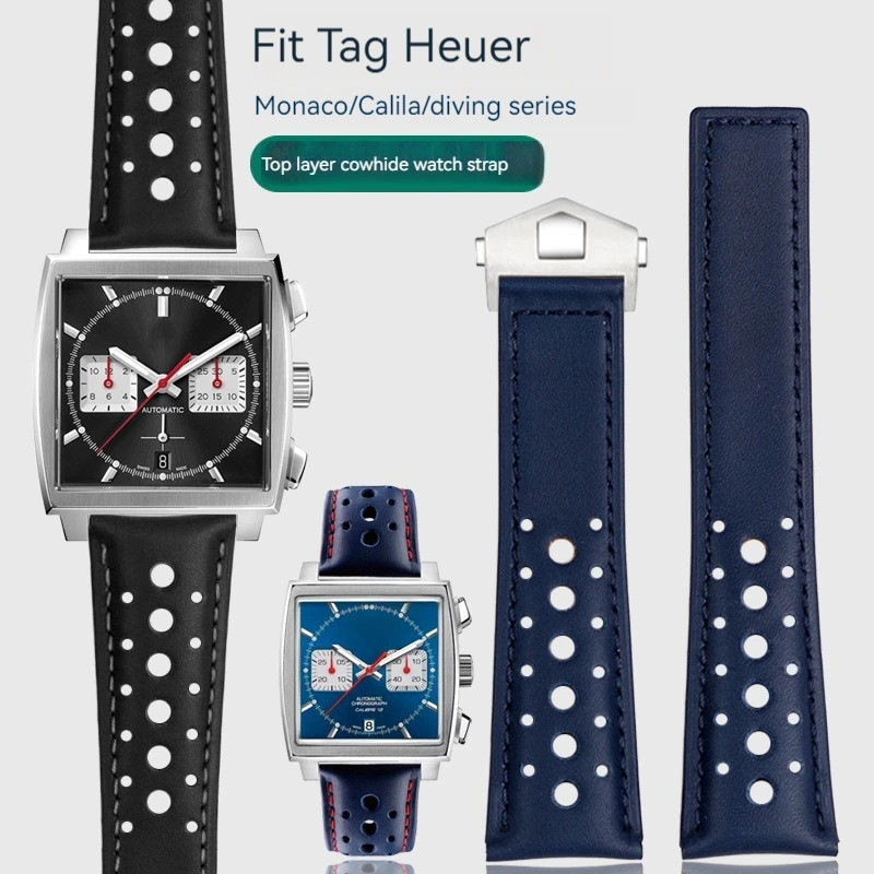 นาฬิกาข้อมือหนังแท้สําหรับ TAG Heuer Monaco Watchband CAW211M 211P CAW211R 211T breathable ผู้ชายพับ