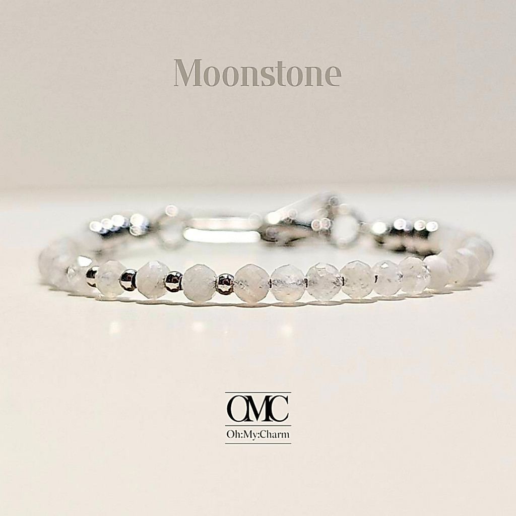 สร้อยข้อมือหินแท้ “Moonstone” | มูนสโตน เพิ่มเสน่ห์ เสริมความรัก | หินขนาด 3 mm.