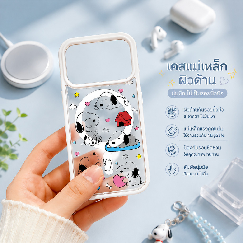 เคสไอโฟน เคส iphone ✨ Snoopy สนูปี้ เคสแม่เหล็ก  ผิวด้าน กันกระแทก iPhone 11 12 13 14 15 16 17/18P H