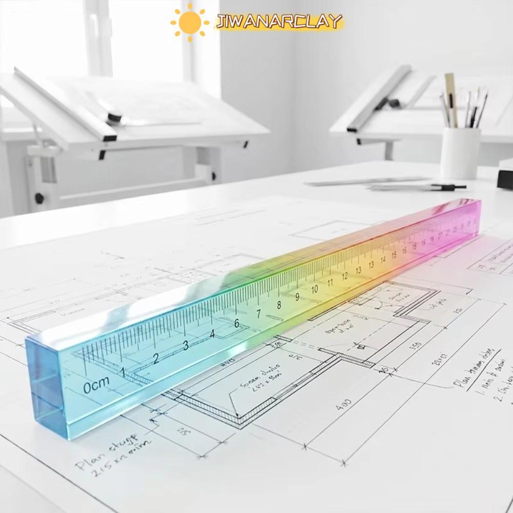 JIWANARCLAY ไม้บรรทัดสี, ไม้บรรทัดนักเรียนเรขาคณิตอะคริลิค, 2-in-1 30 ซม. Cube Drawing Tool การเรียนรู้คณิตศาสตร์ชุดเครื่องเขียน