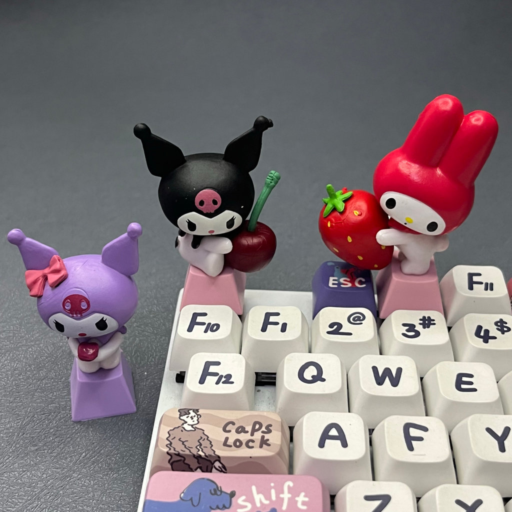 การ์ตูนอะนิเมะโปร่งแสง Kuromi Keycap น่ารักสีชมพู Melody Cross Axis Universal Mechanical Keyboard Ke