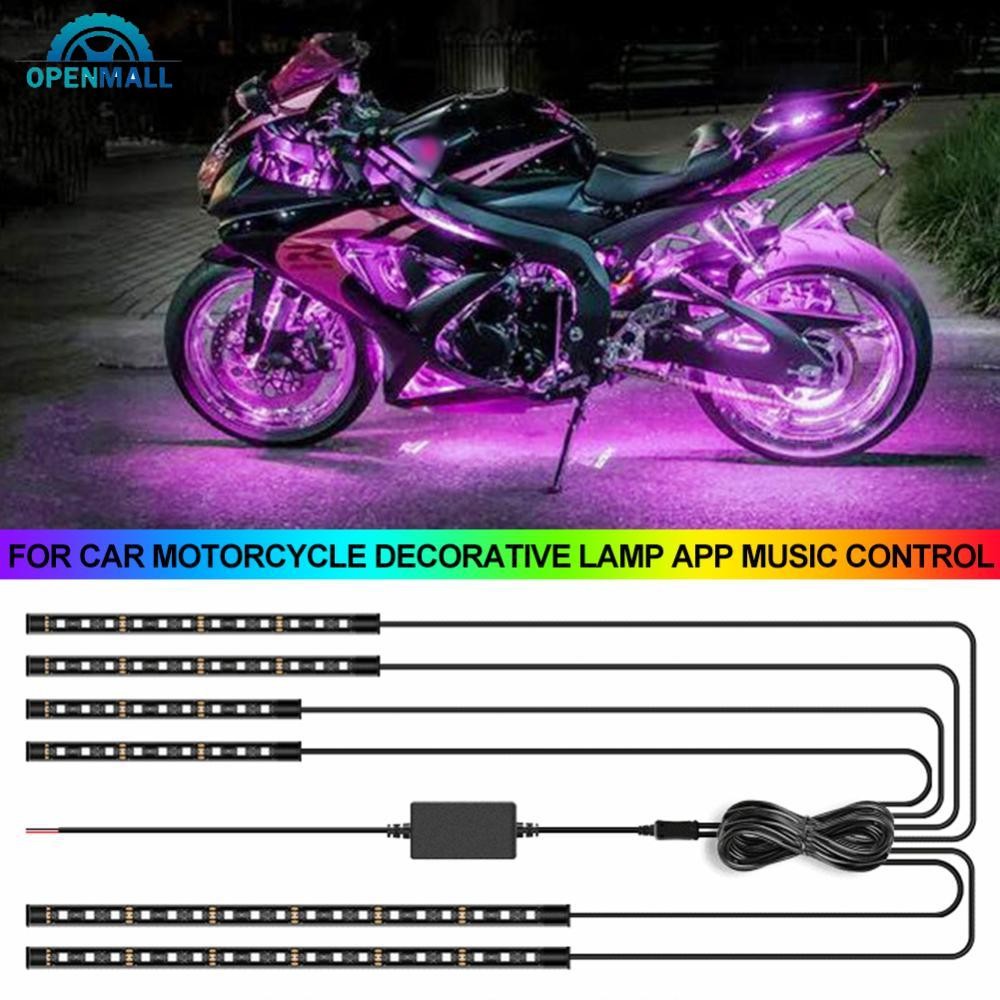 OPENMALL 12V RGB LED บรรยากาศ Ambient Light Kit ยืดหยุ่นกันน้ํานีออนสําหรับโคมไฟตกแต่งรถจักรยานยนต์ 