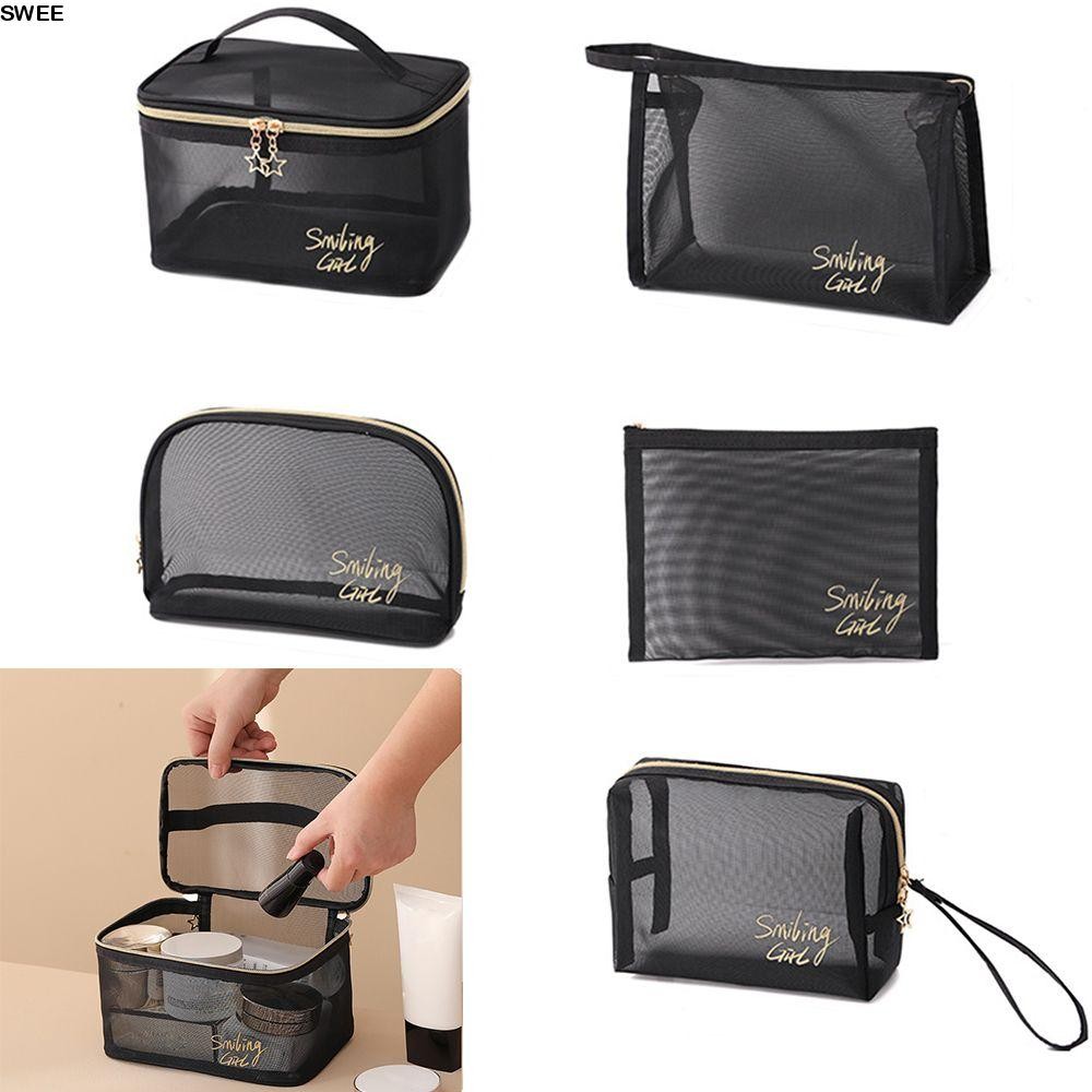 SWEE 1/5 ชิ้นแต่งหน้ากระเป๋าผู้หญิงแบบพกพาขนาดใหญ่ความจุแป้ง Organizer