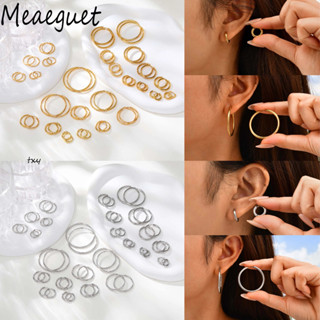 ต่างหูคลาสสิกขนาดใหญ่ สแตนเลส สีเหล็กและสีทอง เครื่องประดับส…