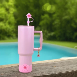 Tumbler Straw Cover & ขวดน้ําซิลิโคน Boot & Tumbler Charm ชุด, Begonia รูปร่างหลอดฝาปิดและ Tumbler Charm จี้ Baofeng