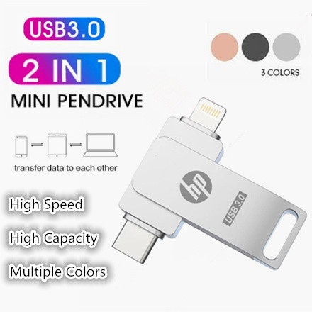 HP Type-C แฟลชไดรฟ์ 1TB OTG Pendrive 512GB TypeC Thumbdrive Otg สําหรับ iPhone Pendrive Storage P6LU