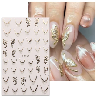 HAMA NAIL สติ๊กเกอร์ติดเล็บขายส่งผีเสื้อสีทองดอกไม้ Smile French Nail Glitter สติกเกอร์ตกแต่งเล็บ Decals เจ้าสาวงานแต่งงานเล็บ