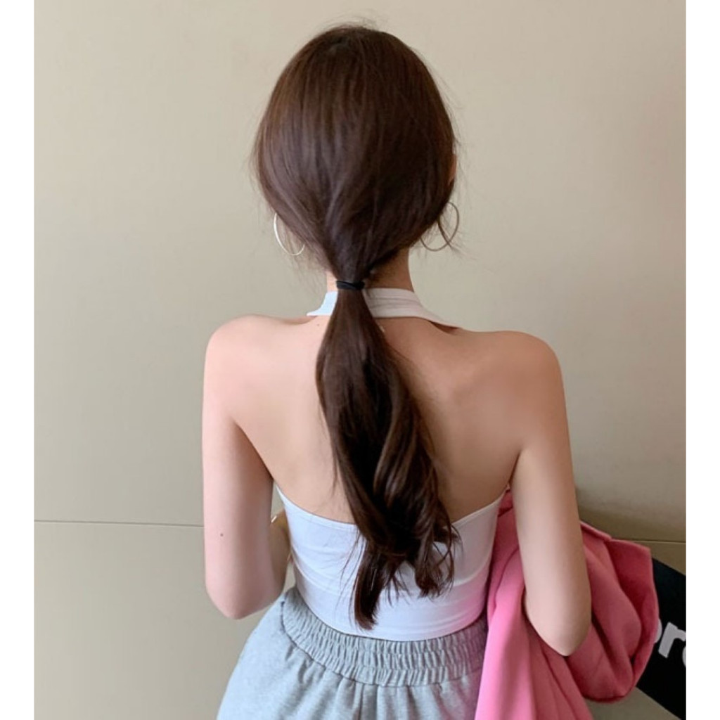New2023 เสื้อกล้ามครอป ทรงคล้องคอ สวยเก๋เรียบๆ 3 สี รูปที่ 5