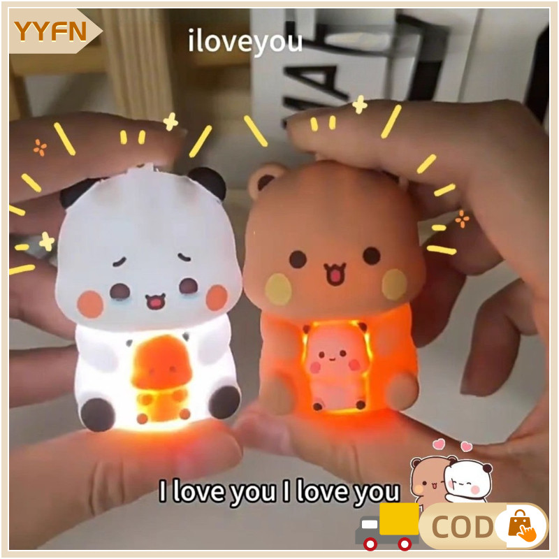 GANTUNGAN [เวอร์ชันเสียง] I Love You Bubu Dudu พวงกุญแจคู่ของขวัญครบรอบ Bubu Dudu พวงกุญแจเสียง LED 