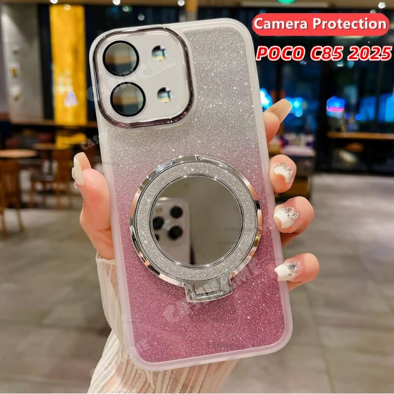 สําหรับ POCO C85 2025 กระจกแม่เหล็กวงเล็บ Glitter สําหรับ POCO C85 C 85 POCOC85 85C 4G 5G 2025 ฝาครอบกล้อง Shcokproof เคสโทรศัพท์เลนส์ Protector นุ่มปกหลัง