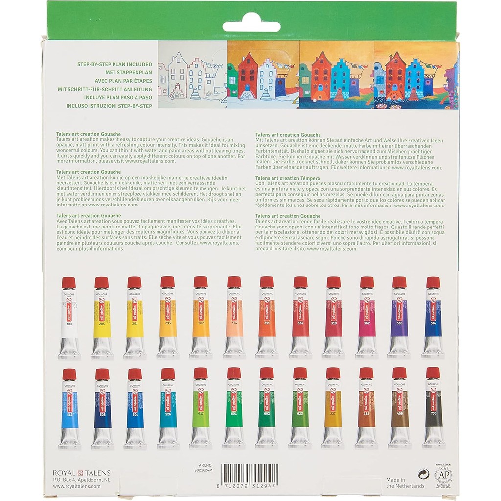 Talens Art Creation Gouache Paint Starter Set พร้อม 24 สี (หลอด 12 มล.) | ภาพวาดสําหรับผู้ใหญ่ Z8YG