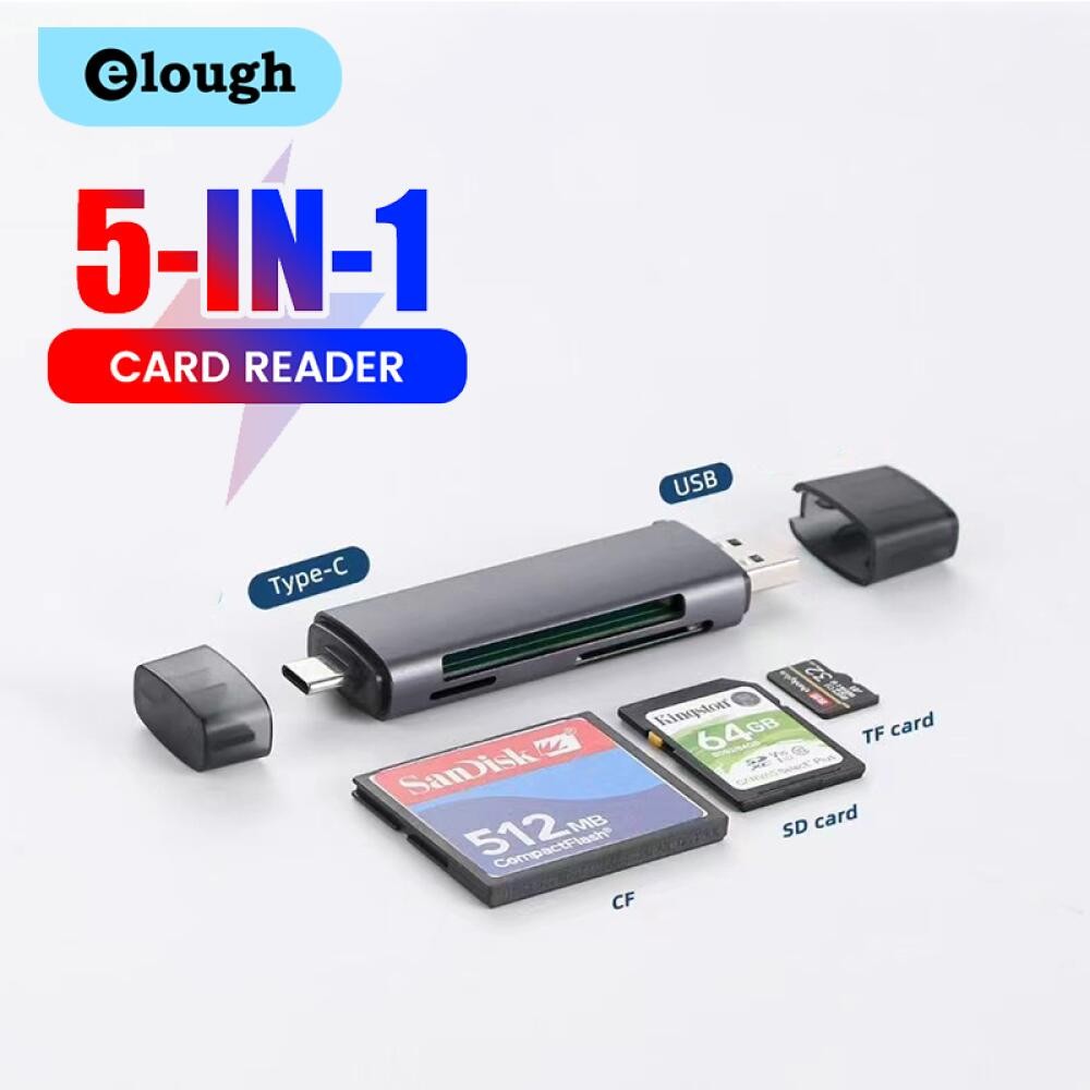 Elough 5in1 Multi-function Card Reader USB C ถึง CF/SD/TF Card สําหรับ PC แล็ปท็อปอุปกรณ์เสริมสมาร์ทการ์ดหน่วยความจําการ์ด SD อะแดปเตอร์