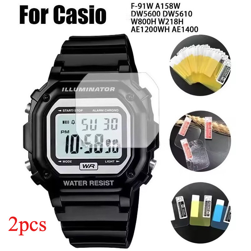 2 ชิ้น Smartwatch ป้องกันหน้าจอฟิล์มสําหรับ Casio ผู้ชายคลาสสิก F91W-1 A158W DW5600/610 HD Clear Ant