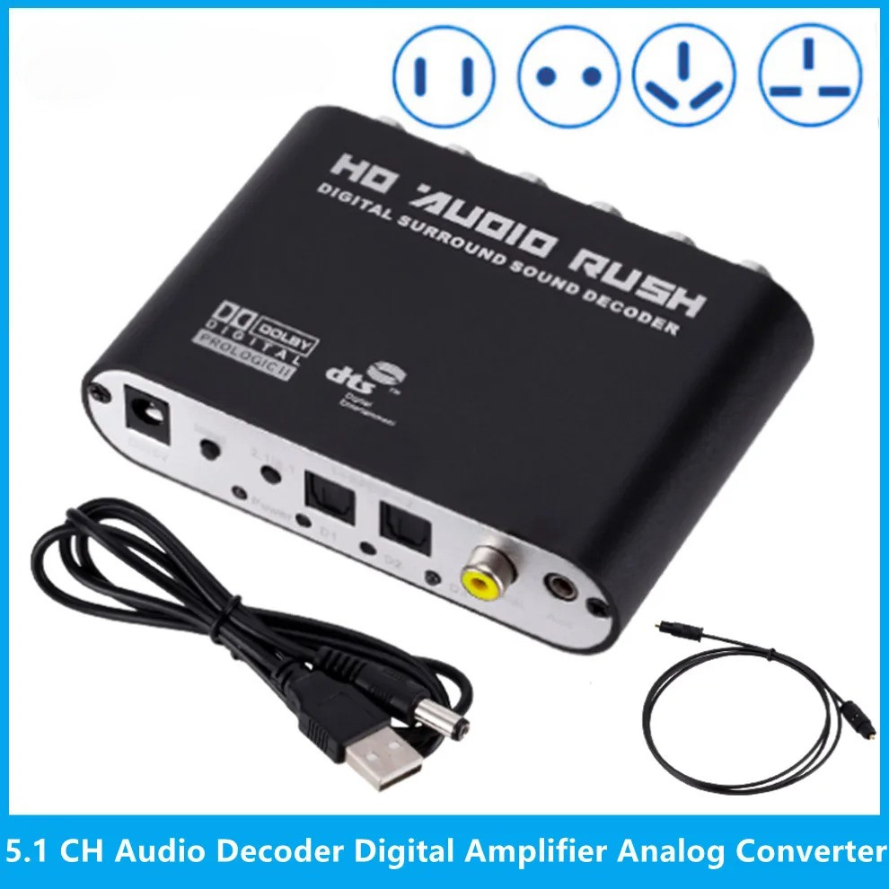 5.1 CH เครื่องขยายเสียงถอดรหัส SPDIF Coaxial to RCA DTS AC3 Optical Digital Amplifier Audio Analog C