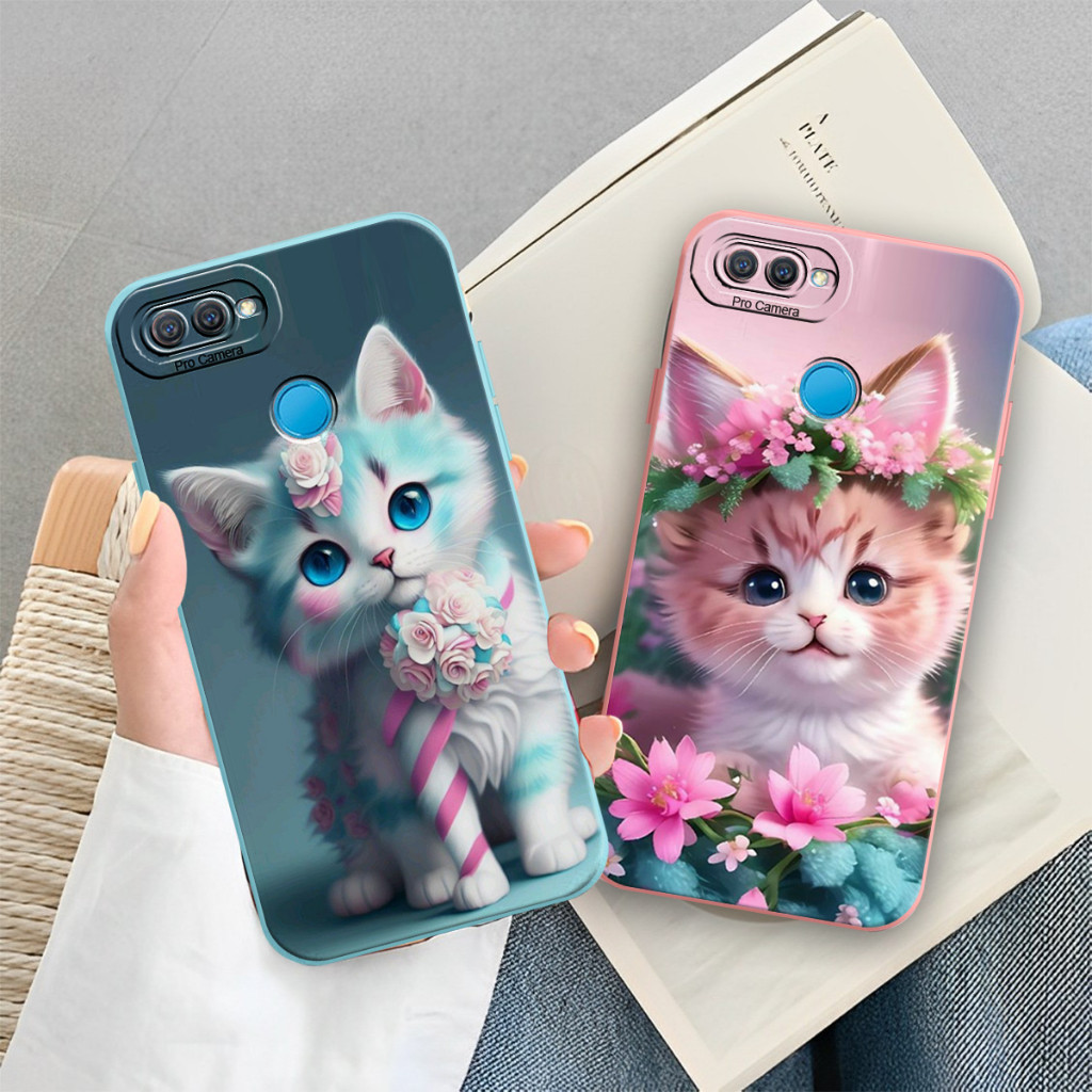 HP [Ops2] Case Oppo A5s A7 A12 A11K F9 REALME 2 PRO A3S A1K REALME C2 Cute Cat Motif Modern Elegant 