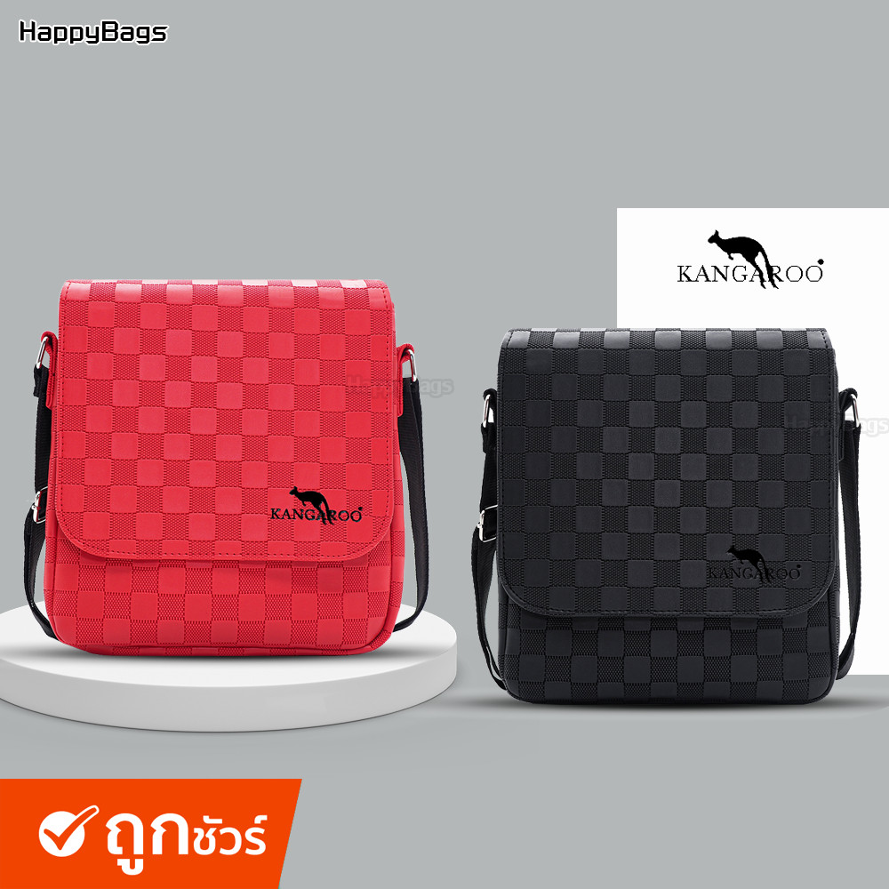 กระเป๋าสะพายข้างจิงโจ้ Kangaroo ของแท้ หนัง PU ลายตาราง พร้อมส่งจาก กรุงเทพมหานคร