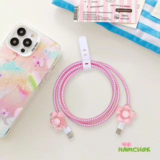 【NK】ตัวป้องกันสายชาร์จ ชุดเคสป้องกันสายชาร์จ เคสป้องกันสายข้อมูลลายดอกไม้ เคสป้องกันแบบสร้างสรรค์ ตัวป้องกันสายเคเบิล