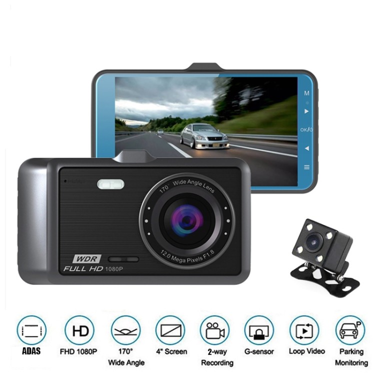 คุณภาพดี Anytek A60 รถ 4 นิ้วหน้าจอ IPS HD 1080P มุมกว้าง 170 องศากล้องคู่ ADAS เครื่องบันทึกการขับข