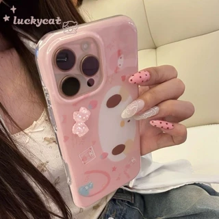 เข้ากันได้กับiPhone 16 15 14 13 12 11 Pro Max X Xr Xs Max 7 8 Plus SE2020 เคสโทรศัพท์การ์ตูนน่ารัก 3D DIYคริสตัลWave Wave Point Bowรูปแบบกระต่าย + Lanyard Softปกหลัง