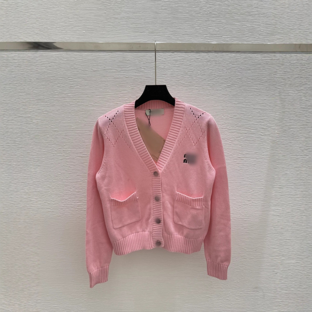 MMU Early Autumn Letter Hollow V คอยาวแขนยาวถักเสื้อสเวตเตอร์ถัก