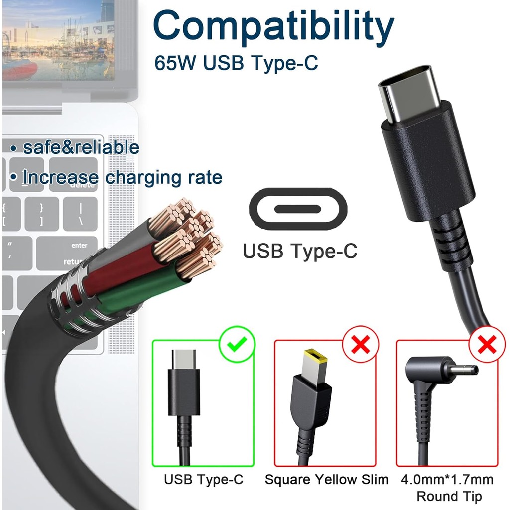 65W 45W USB C ประเภท C Charger Fit สําหรับ Lenovo โยคะ 7 7i 9i 14ITL5 14IML9 14IRL8 15ITL5 16IML9 16