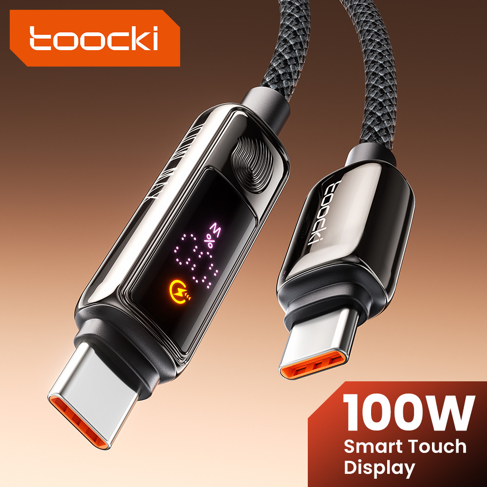 Toocki 100W USB-C ถึง USB-C Data Cable Fast Charging PD CC Smart Touch Digital Display Charger Wire touch เพื่อปิดไฟสายชาร์จสําหรับพีซีแท็บเล็ตโทรศัพท์