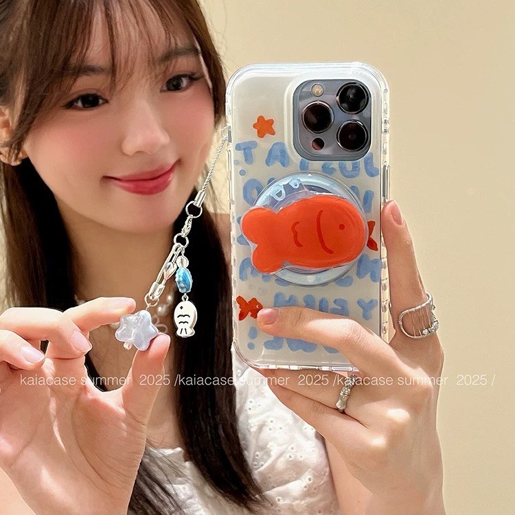 สนุก Graffiti ภาษาอังกฤษปลาทองวงเล็บแม่เหล็กเหมาะสําหรับ Samsung s25ultra เคสโทรศัพท์ s24fe สองชั้น s23fe/s22/s20+/ s10 กันกระแทก a56a52/a17a16/note9/a36