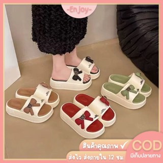 🍓EnJoy🍓พร้อมส่ง (LT-8802-2) รองเท้าแตะแฟชั่น ดีเทลโบว์ติดอะไ…