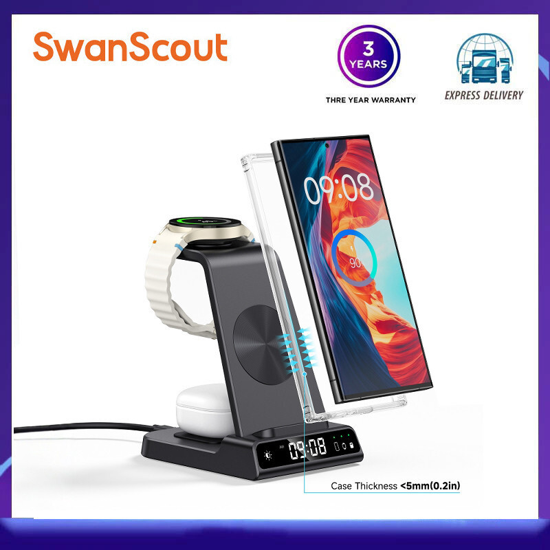 SwanScout C01 สําหรับ Samsung GalaxyWatch7 6 นาฬิกา S25 24 Z Flip6543 series นาฬิกามือถือ 3in1 ชาร์จ