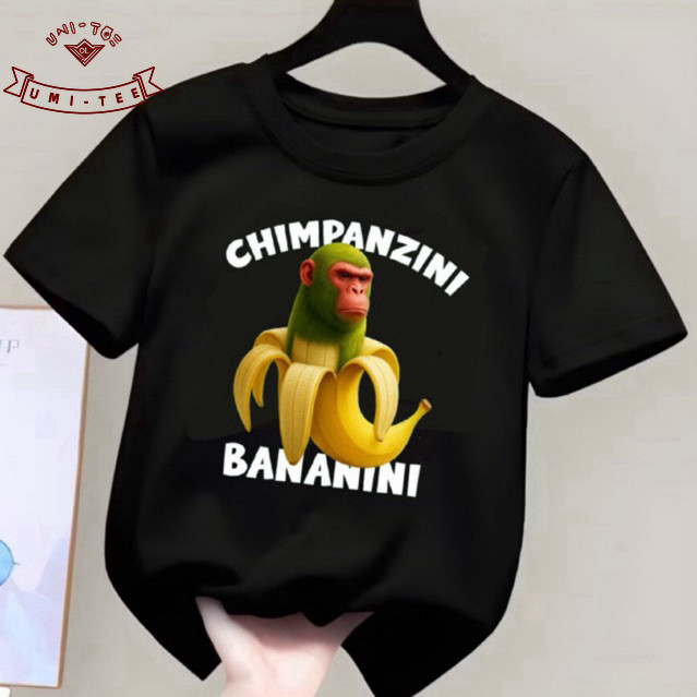 เสื้อยืดผ้าฝ้ายแท้พิมพ์ลายกล้วยลิงเรือน่ารัก ขนาด 100-150 ซม., เหมาะสำหรับเด็กอายุ 2-12 ปี 209