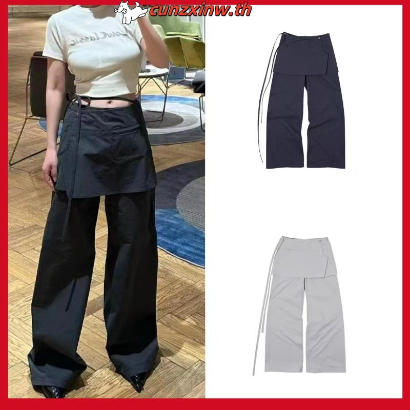 [SR-STUDIO] ต่ำ CLASSIC สปอตยิงจริง24ต้นฤดูใบไม้ร่วงใหม่เกาหลีปลอมสองชิ้นเอวสูงห้อยคอตรงกางเกงกระโปร