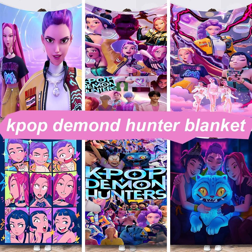 K-Pop Demon Hunter โปสเตอร์ผ้าห่ม Soft Flannel Zoey ผ้าห่ม Demon Hunters K-Pop Rumi Mira C0V8