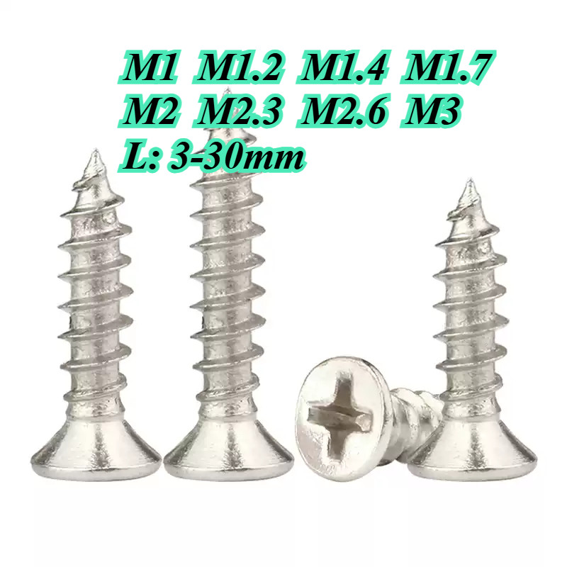 ((Nickel-Plated) KA Phillips Countersunk Self-Tipping Screw สกรูแหลมแบน Self-Tpping Screw M1/M1.2/M1