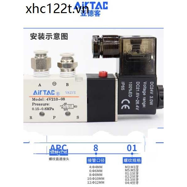 Yadeke AIRTAC 4V21008B โซลินอยด์วาล์ว 4V210-08 24V เทอร์มินัลประเภท PT